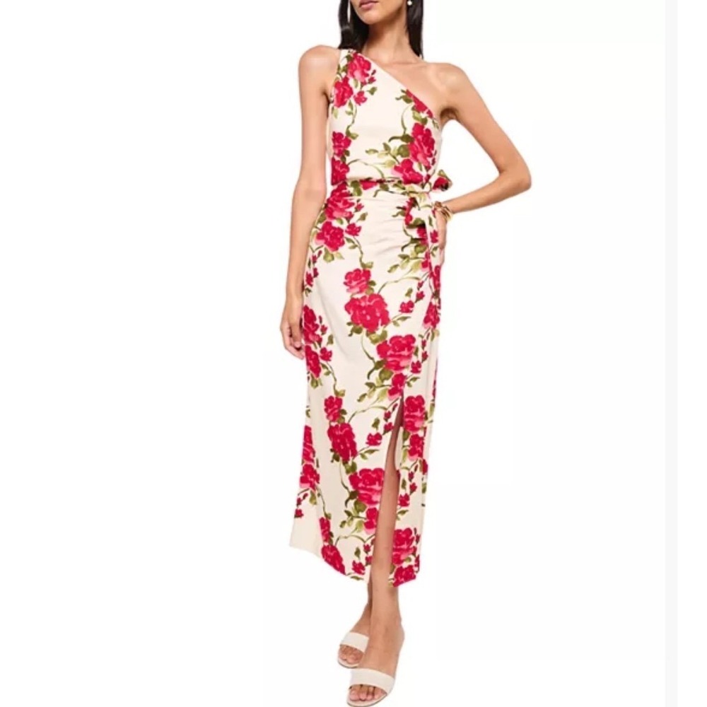 CAMI NYC Nanu dress One‎ Shoulder Floral Print In Campari Size 8
